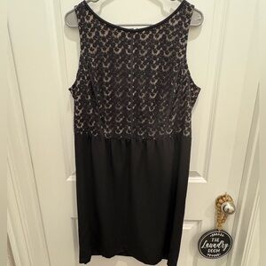 LOFT Black and Tan Sleeveless Sheath Mini Dress